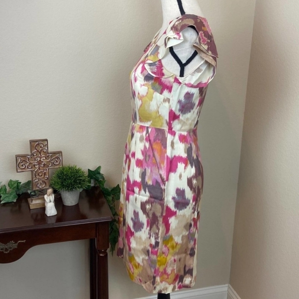 LOFT Flutter Sleeve Cream Pink Print Women's Dress Size 0 - Picture 3 of 14